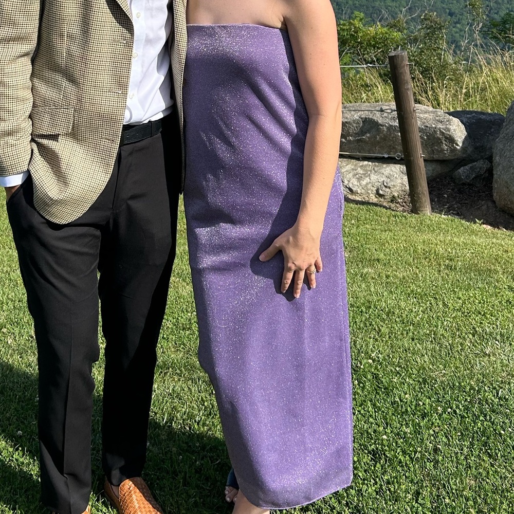 Tibi Purple Lurex Strapless Midi Dress